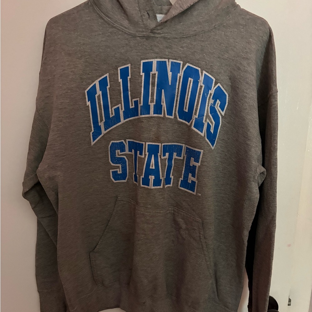 Gildan Gray Hoodie with Blue Print